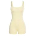 Macacão fino amarelo sem costas feminino, macacão bodycon feminino, roupa esportiva elástica, regatas, shorts finos, doce